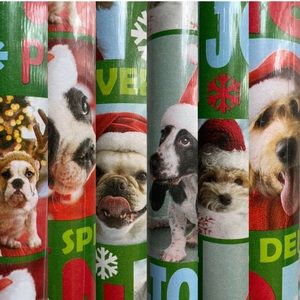 Roll of Hallmark Christmas Puppy Dogs with Santa Hats Gift Wrapping Paper NWT